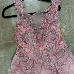 Pink rhinestone beaded lace formal evening prom dress size 8